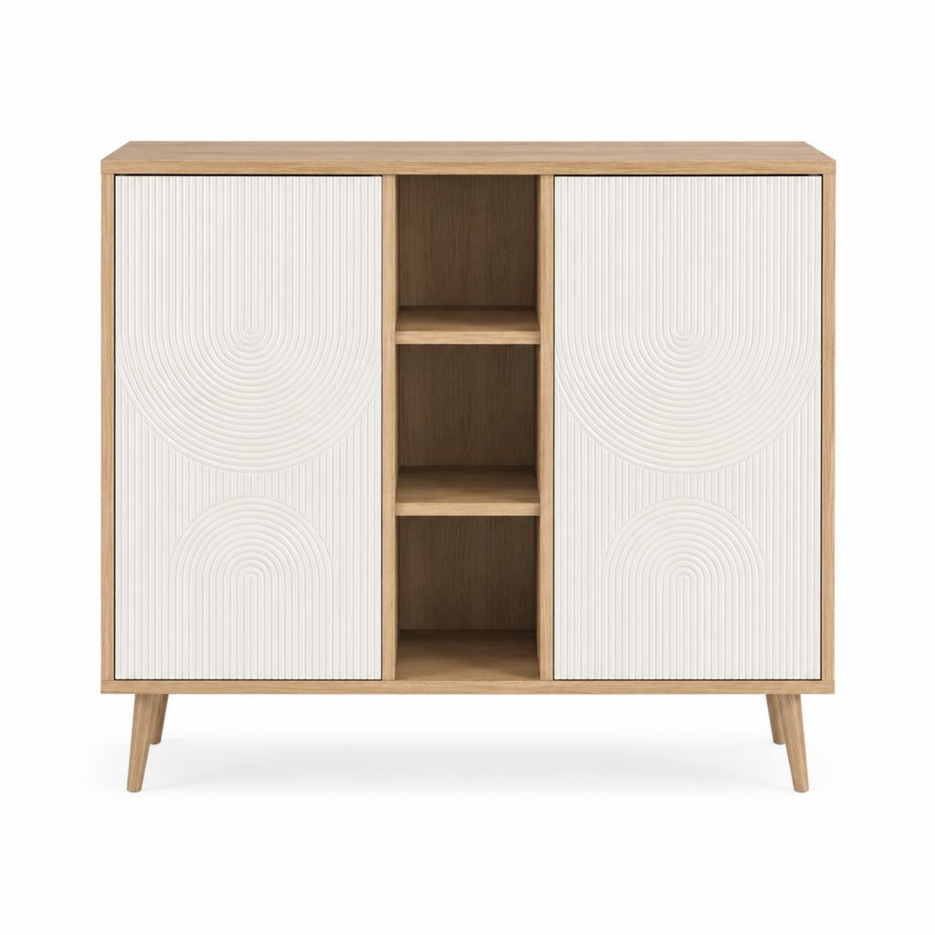 Buffet de salle à manger chêne et blanc en panneaux MDF 120 x 40 x 120 cm
