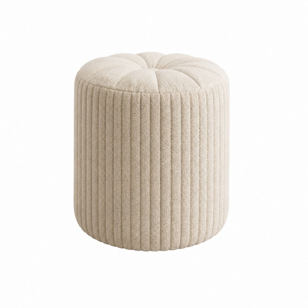 Tabouret pouf rond beige en polyester bouclette et mousse polyuréthane Ø 40 x H 45 cm