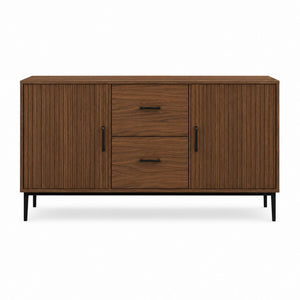 Buffet de salle à manger brun noyer en panneaux MDF rectangulaire 160 x 45 x 80 cm avec 2 tiroirs et 2 portes