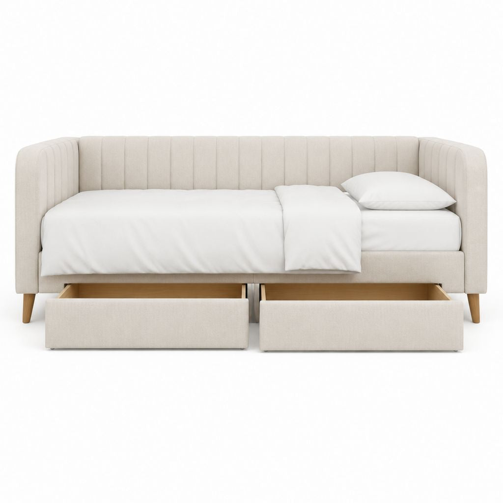 Canapé-lit 1 place beige en polyester avec 2 tiroirs 90 x 200 cm