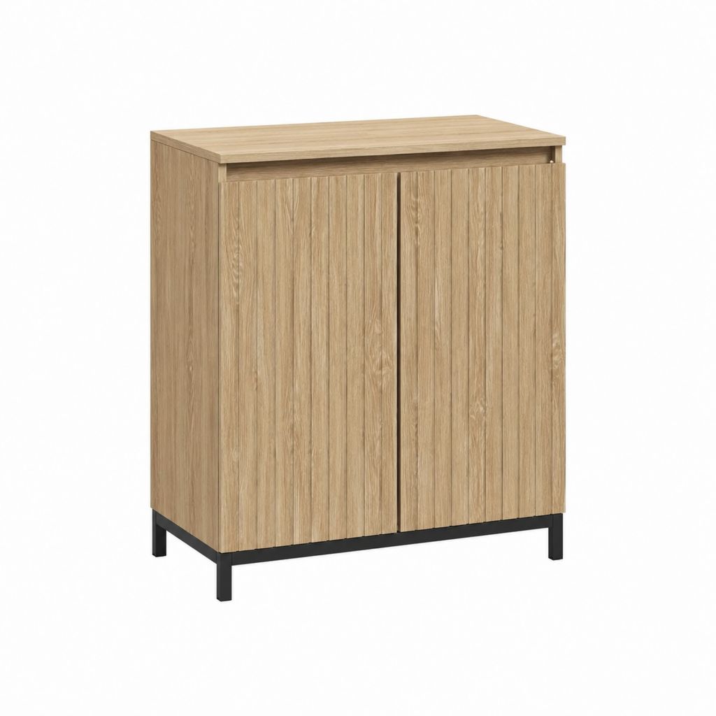 Buffet 2 portes chêne clair en panneaux de particules 80 x 40 x 100 cm