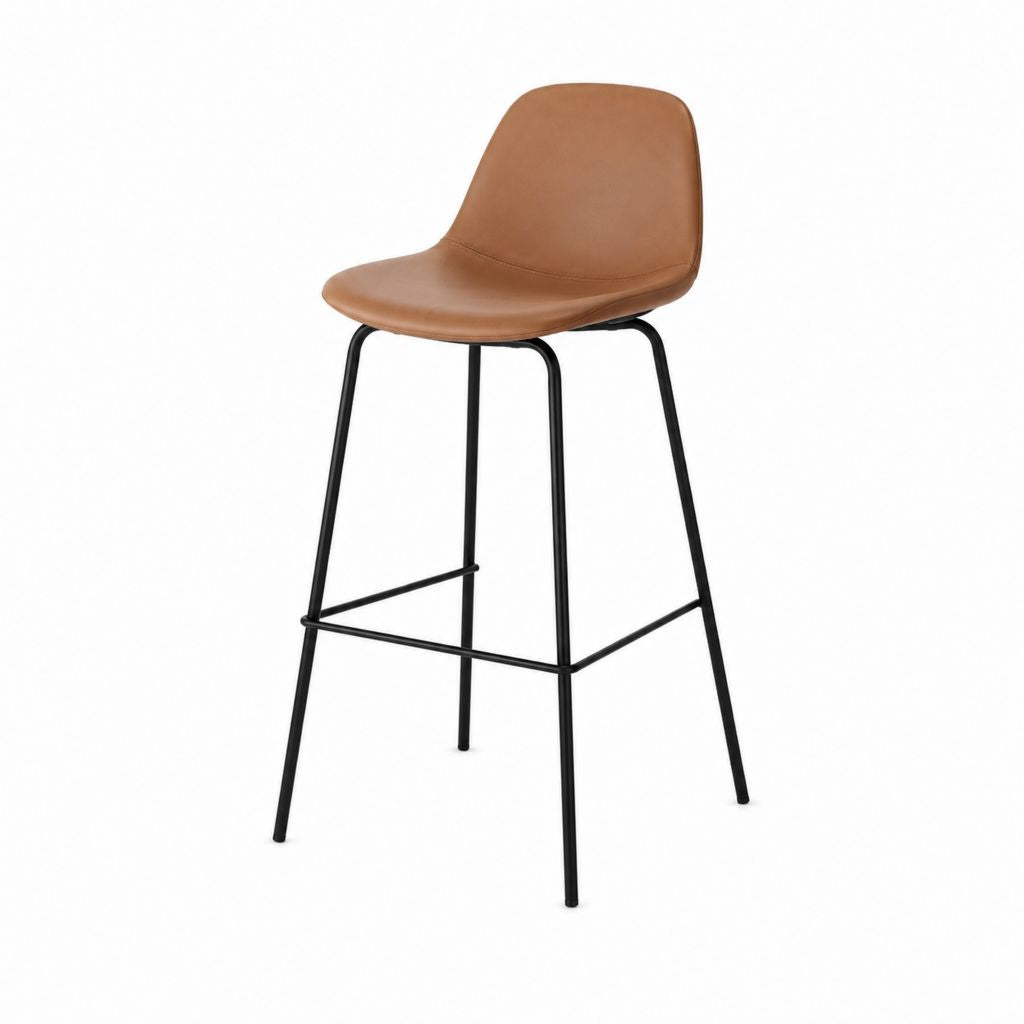 Tabouret de bar marron en similicuir PU avec pieds en acier noir assise arrondie 45 x 52 x 100 cm