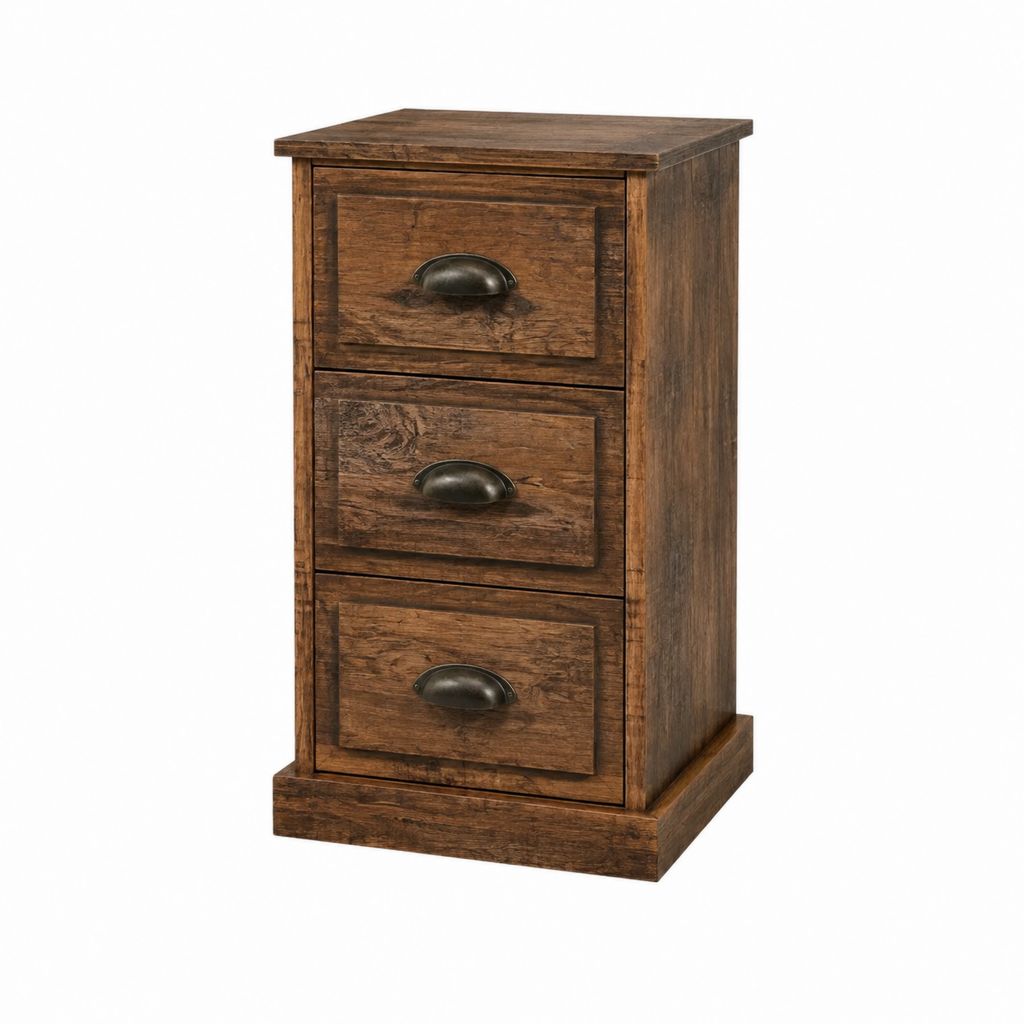 Table de chevet à 3 tiroirs marron foncé en bois massif de manguier 40 x 30 x 65 cm