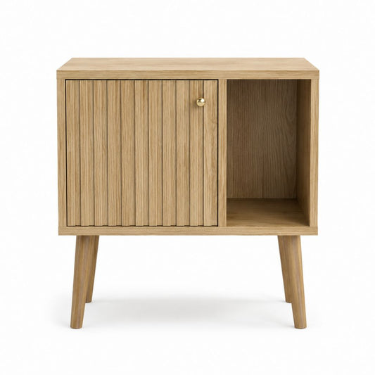 Table de chevet rectangulaire chêne MDF avec porte rainurée et niche ouverte 60 x 40 x 60 cm