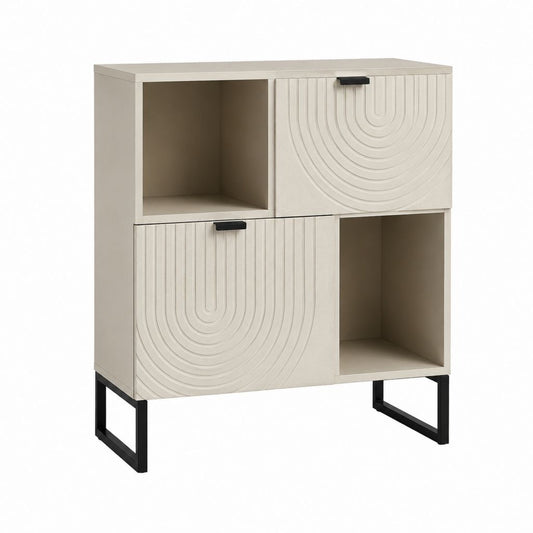 Buffet de salle à manger beige en panneaux MDF 80 x 40 x 100 cm avec 2 portes et 2 niches