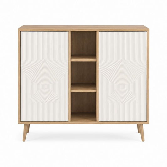 Buffet de salle à manger chêne et blanc en panneaux MDF 120 x 40 x 120 cm