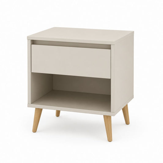 Table de chevet beige en panneaux MDF avec tiroir et niche ouverte 40 x 35 x 55 cm