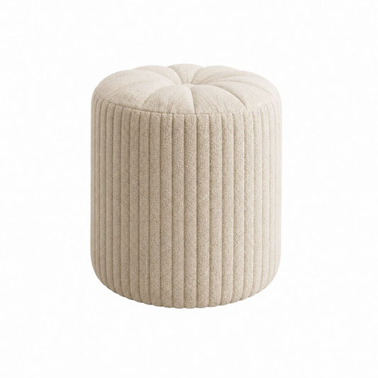 Tabouret pouf rond beige en polyester bouclette et mousse polyuréthane Ø 40 x H 45 cm