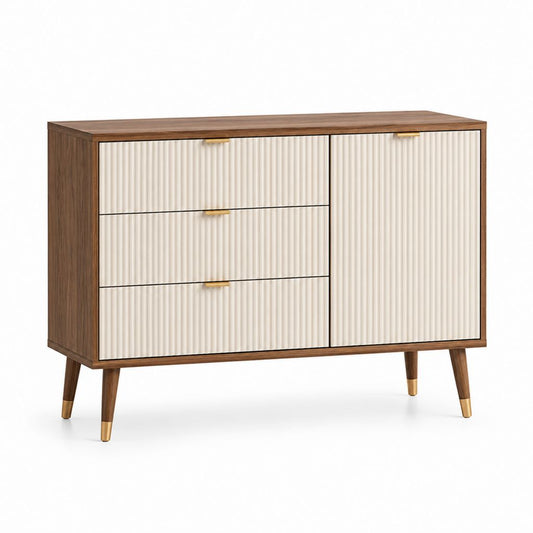 Buffet de salle à manger 120 x 90 x 40 cm noyer et crème à 3 tiroirs et 1 porte