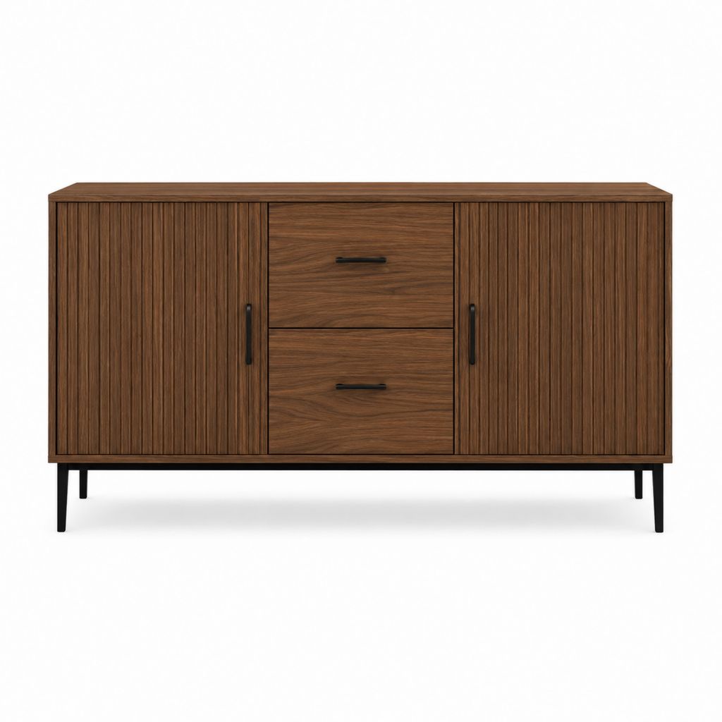 Buffet de salle à manger brun noyer en panneaux MDF rectangulaire 160 x 45 x 80 cm avec 2 tiroirs et 2 portes