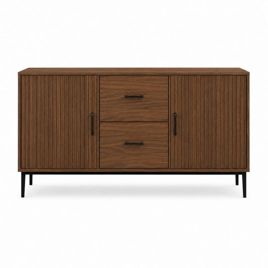 Buffet de salle à manger brun noyer en panneaux MDF rectangulaire 160 x 45 x 80 cm avec 2 tiroirs et 2 portes