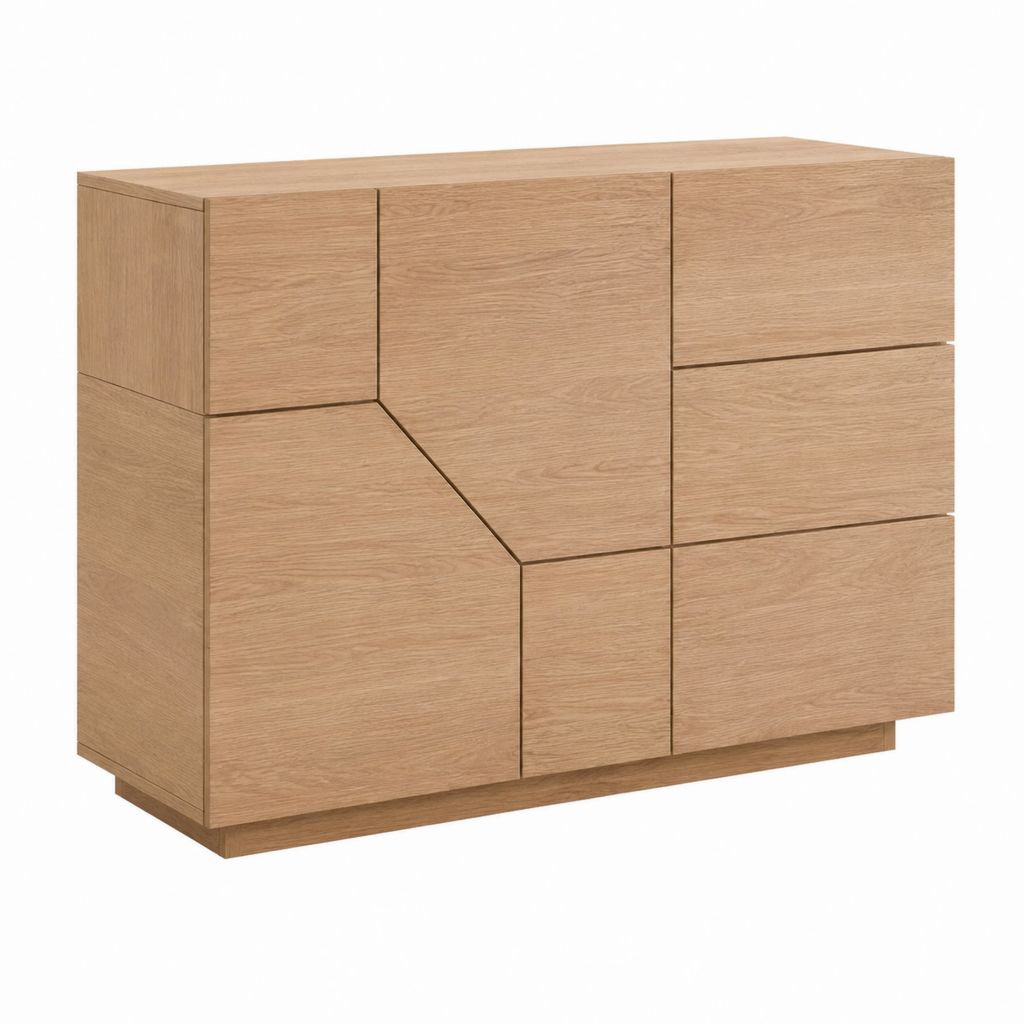Buffet de rangement 2 portes 3 tiroirs chêne plaqué rectangulaire 120 x 45 x 100 cm