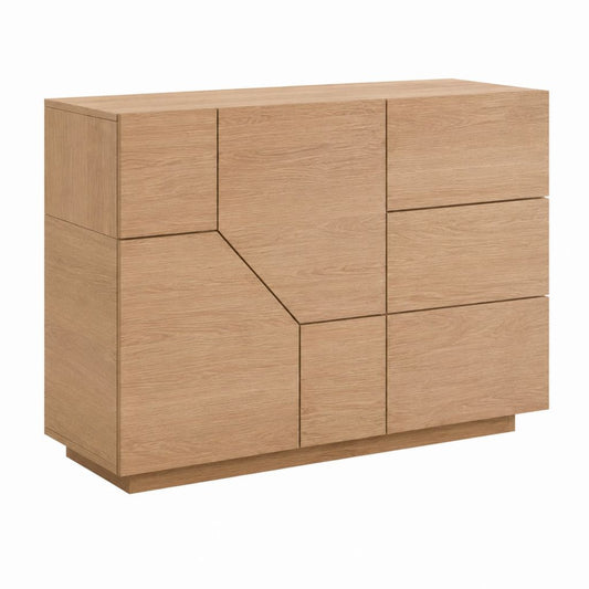Buffet de rangement 2 portes 3 tiroirs chêne plaqué rectangulaire 120 x 45 x 100 cm
