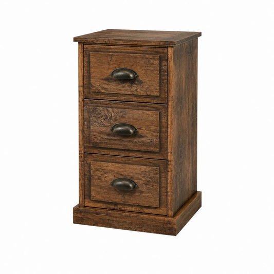 Table de chevet à 3 tiroirs marron foncé en bois massif de manguier 40 x 30 x 65 cm