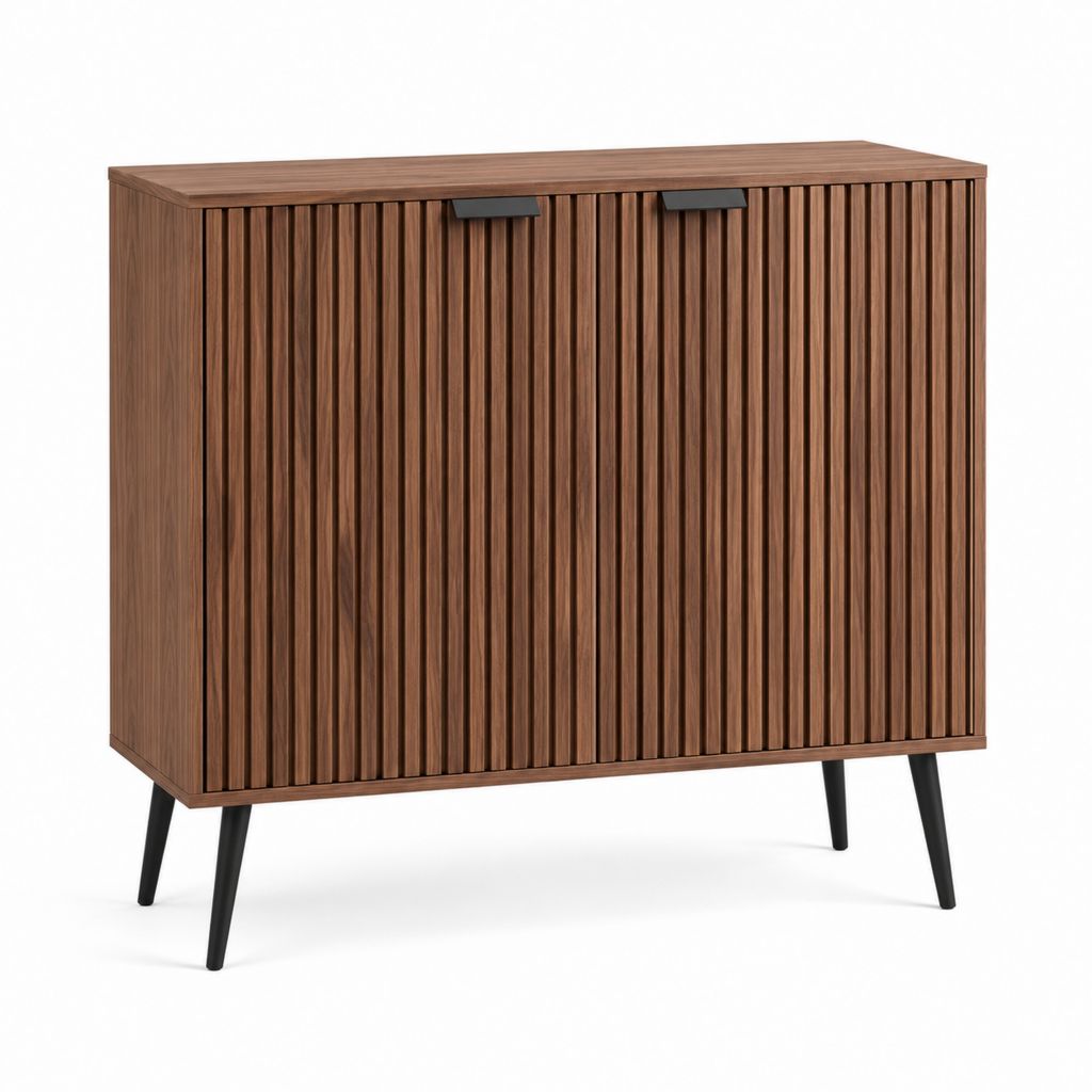 Buffet 2 portes marron en panneaux MDF à façade rainurée 100 x 40 x 100 cm