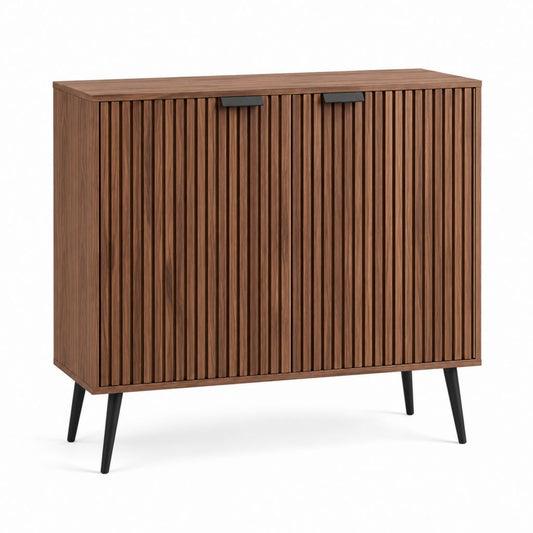 Buffet 2 portes marron en panneaux MDF à façade rainurée 100 x 40 x 100 cm