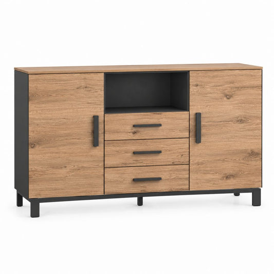 Buffet de salle à manger 160 x 40 x 90 cm chêne et noir en panneaux de particules mélaminés